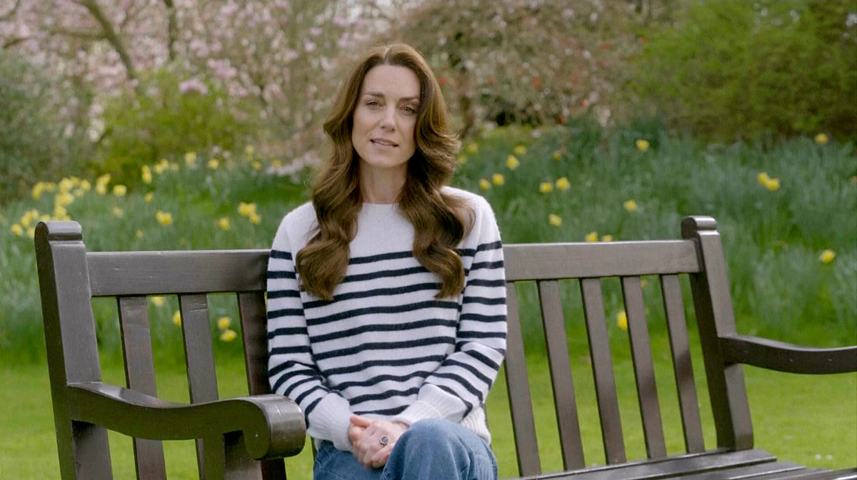 This grab taken from a video released by the BBC Studios on Friday March 22, 2024, shows Britain's Kate, the Princess of Wales recording her message announcing that following her abdominal surgery in January "tests after the operation found cancer had been present." Kate, said Friday she has cancer and is undergoing chemotherapy. - AP