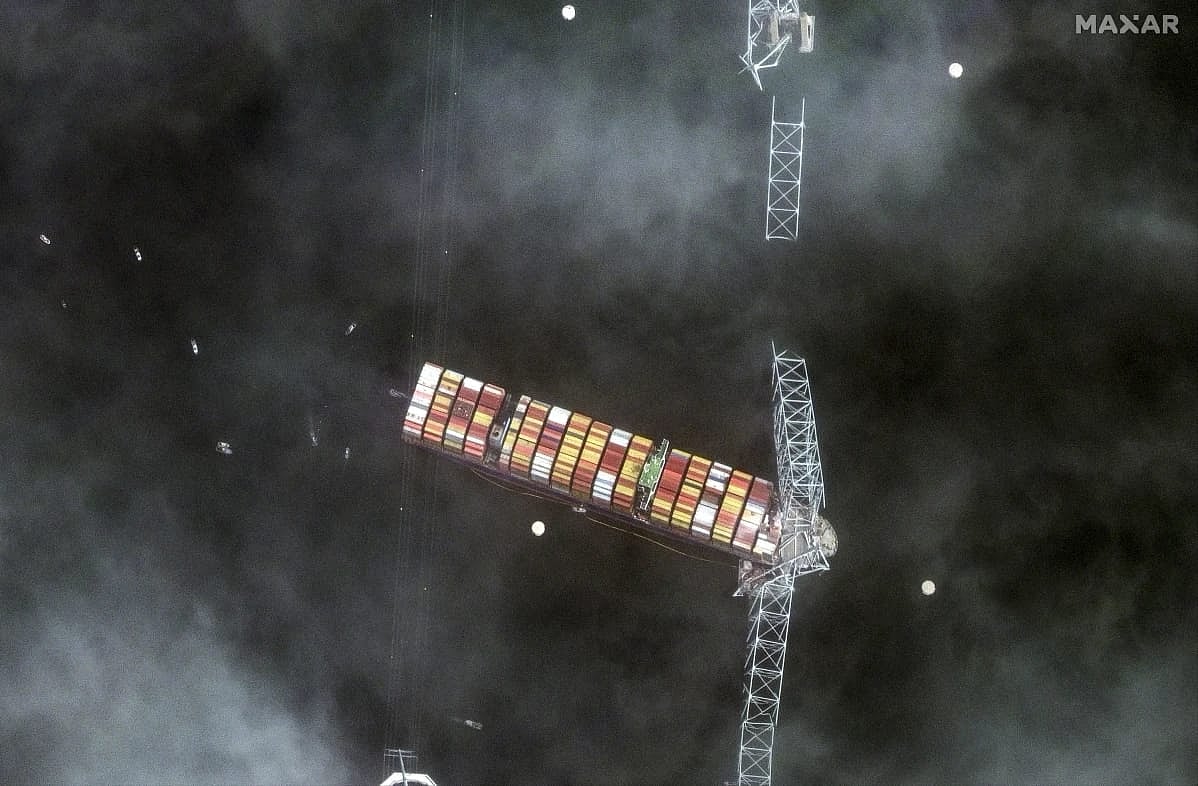 Sattelite image of Baltimore Bridge Collapses - Maxaar Technologies via AP