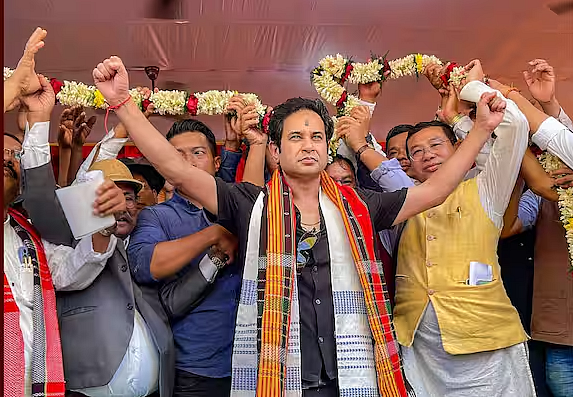 TIPRA founder Pradyot Kishore Manikya Debbarma with supporters