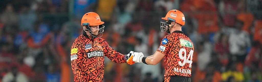 AP : Sunrisers Hyderabad's Heinrich Klaasen, left, fist bumps with Aiden Markram during their match against Mumbai Indians,