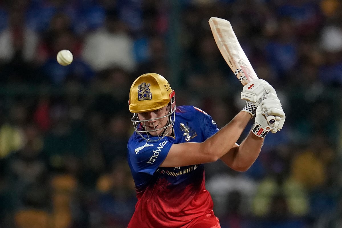 Royal Challengers Bengaluru's Cameron Green plays a shot during the Indian Premier League cricket match between Royal Challengers Bengaluru and Kolkata Knight Riders in Bengaluru, India, Friday, March 29, 2024.