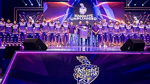 Photo: X/ @KKRiders : Kolkata Knight Riders full squad with support staff and head coach before the start of the IPL 2024.
