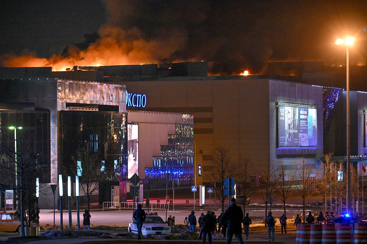 Cloud of smoke emerging from Moscow's Crocus City Hall on Friday | - AP