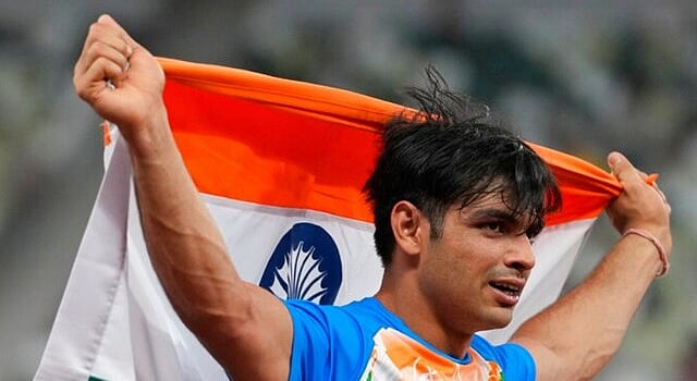 AP : Indian athlete Neeraj Chopra with national flag
