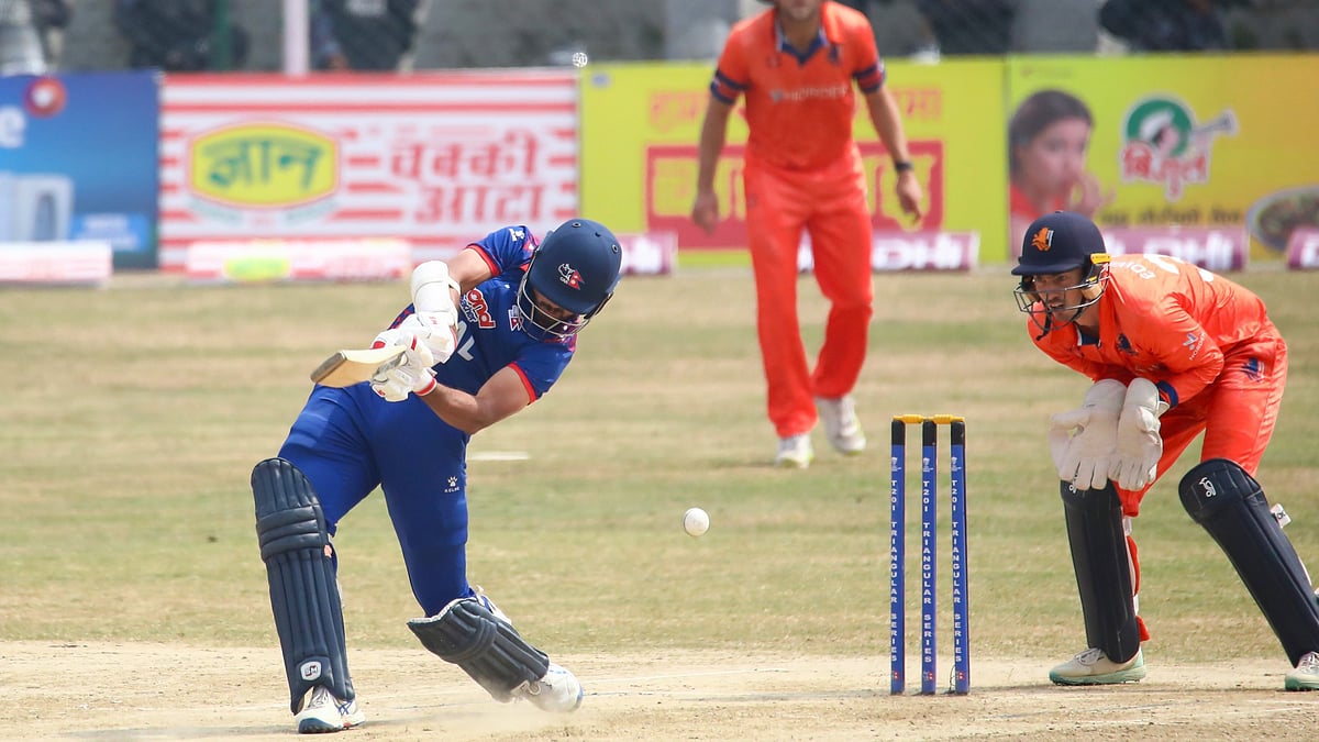 (Photo: X|Nepal Cricket)  : Nepal and Netherlands in action at the T20I Tri-Series 2024 in Nepal. 