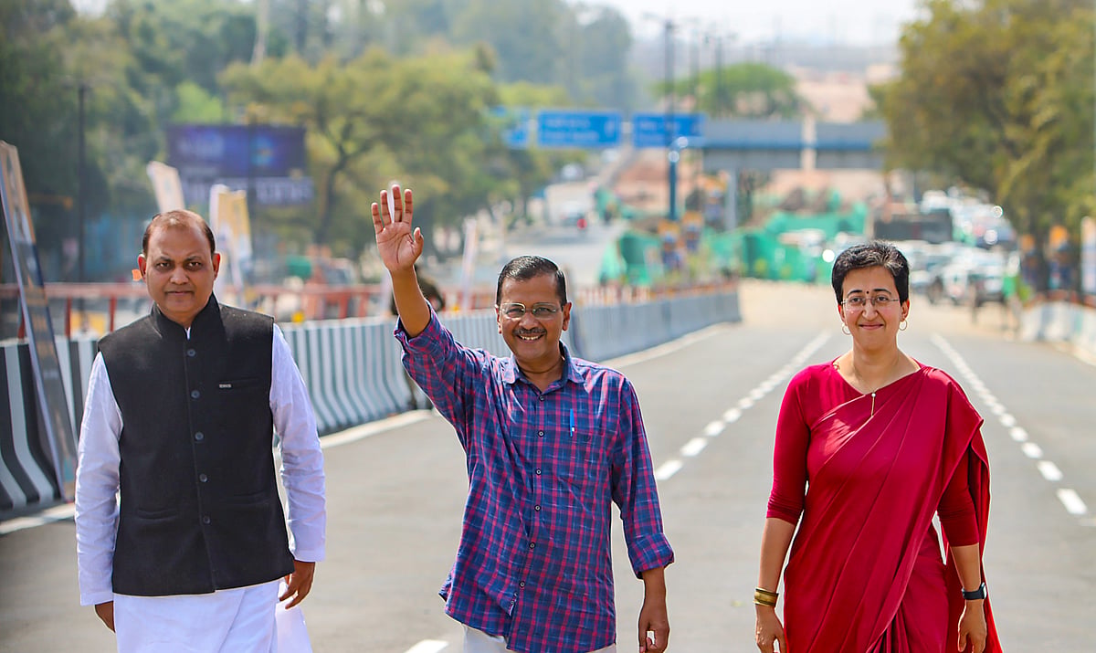PTI : New Delhi: Delhi Chief Minister Arvind Kejriwal with state Cabinet Minister Atishi and AAP MLA Somnath Bharti