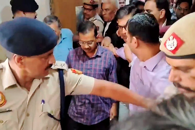 Delhi Chief Minister Arvind Kejriwal comes out of the Rouse Avenue Court after appearing in the Enforcement Directorate summons case, in New Delhi, Saturday, March 16, 2024. - PTI