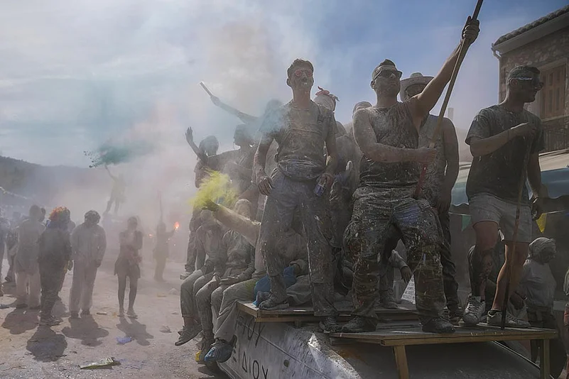 Colorful Flour Fight in Athens