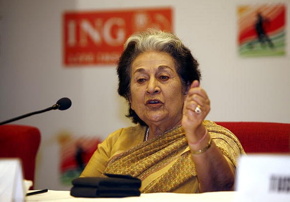 Getty Images : Mrs. Vidya Stokes addresses a press conference in New Delhi, 2010.