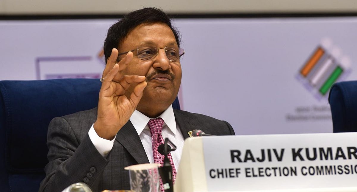 Outlook Photo/Tribhuvan Tiwari : CEC Rajiv Kumar announcing Lok Sabha poll schedules on Saturday |