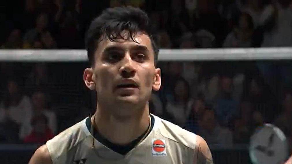 Lakshya Sen after beating Anders Antonsen at the All England Open in Birmingham on March 14, 2024. - BWF Screengrab