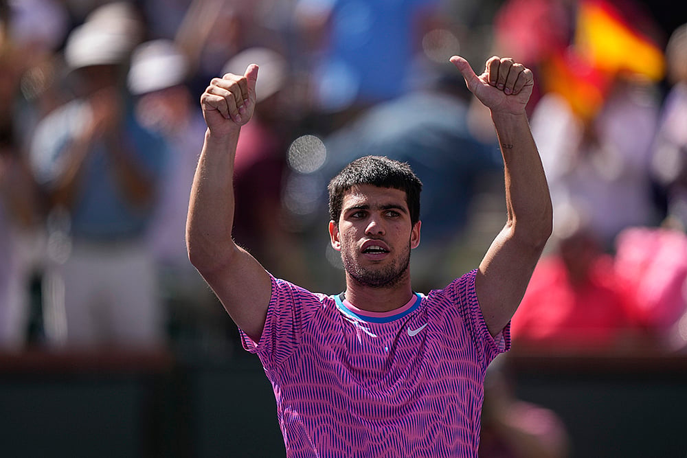 | Photo: AP/Mark J. Terrill : Indian Wells Tennis: Carlos Alcaraz vs Fabian Marozsan