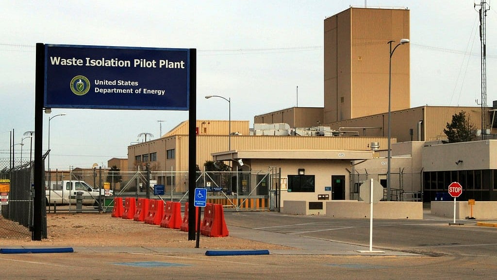 A sign marks the Waste Isolation Pilot Plant, March 6, 2014, near Carlsbad, N.M.  - AP