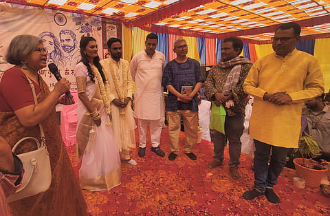 The couple with their friends after they exchange vows