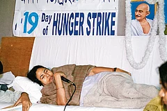 Photo: Getty Image : A Mass Leader (Top) Mamata Banerjee during her Singur hunger strike, Mamata walking with Nandigram victims in Delhi