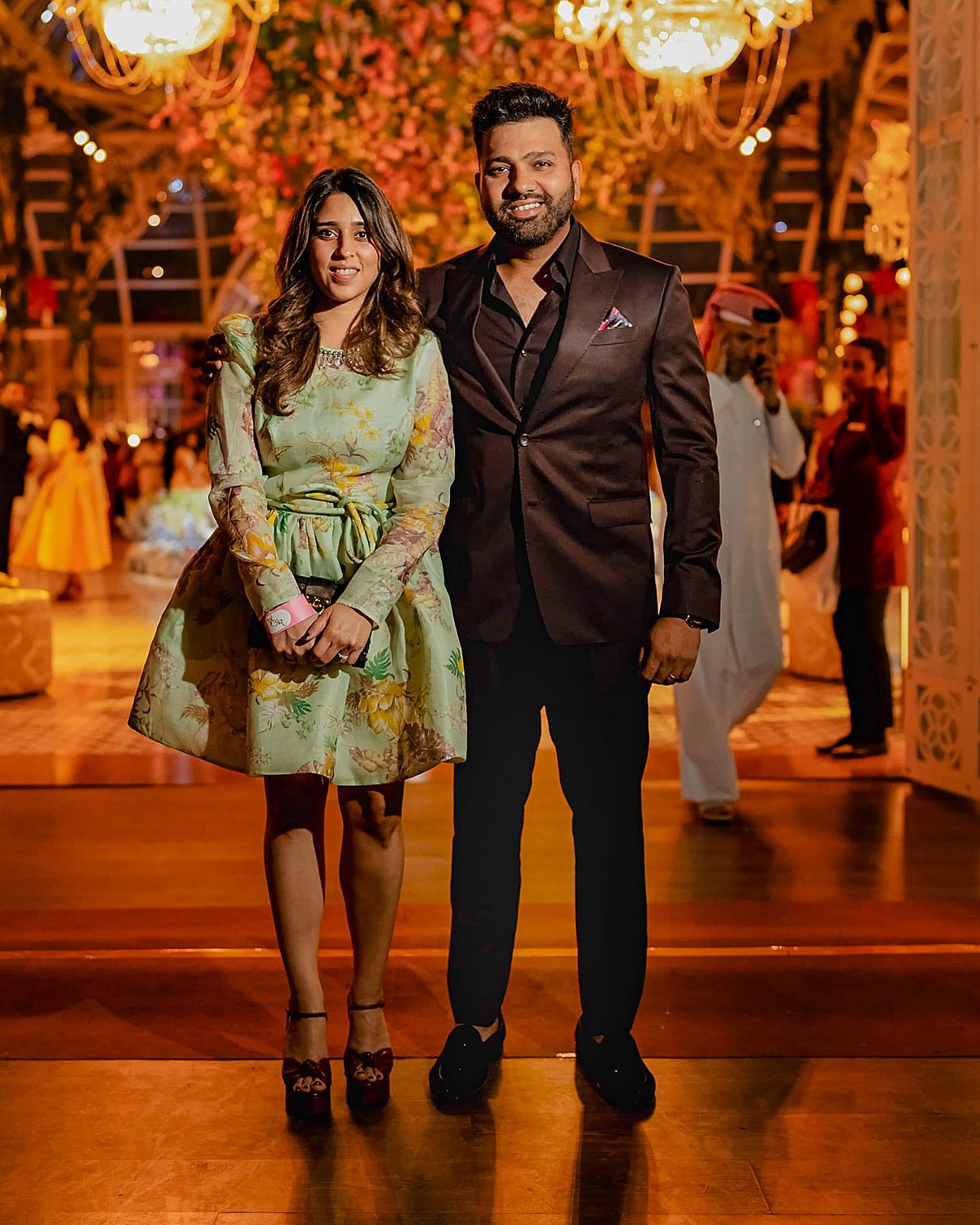 Rohit Sharma and wife Ritika Sajdeh at Anant Ambani's pre-wedding bash in Jamnagar, Gujarat. 
