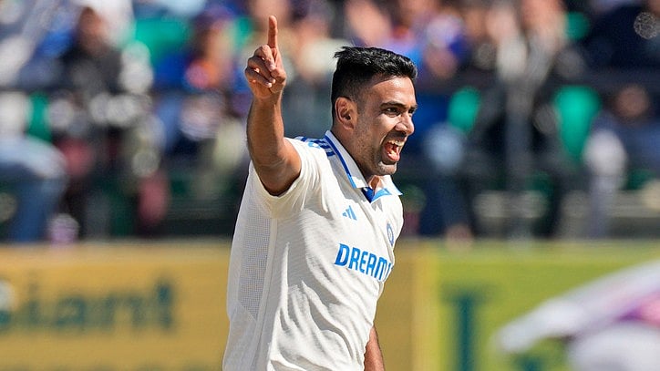 India's Ravichandran Ashwin celebrates the wicket of England's Zak Crawley on the third day of the fifth and final test match between England and India in Dharamshala, India, Saturday, March 9, 2024.  - File 