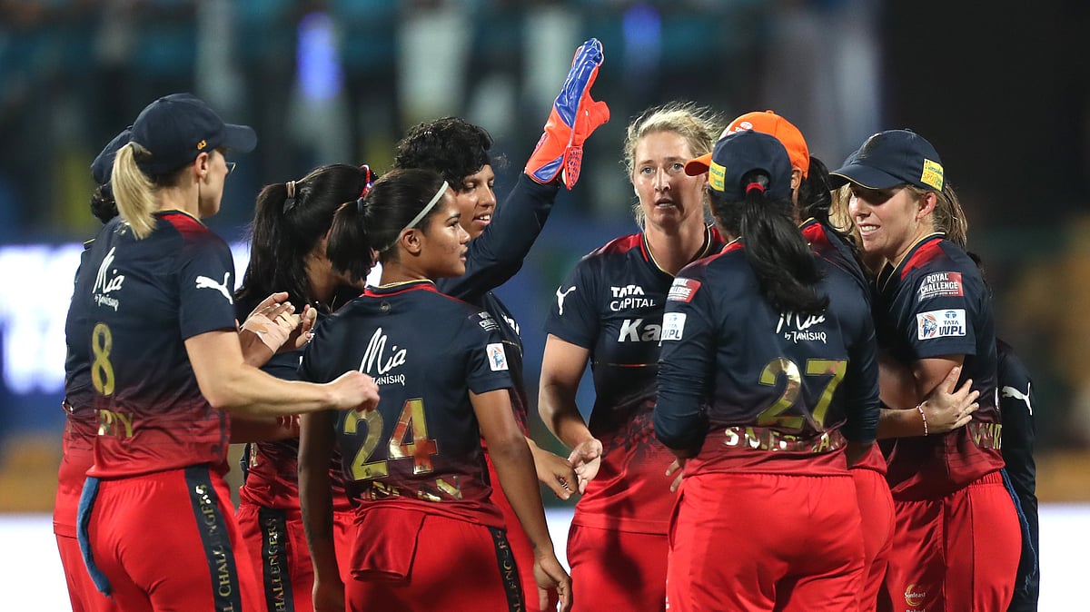 Photo: X/ @wplt20 : Royal Challengers Bangalore Women players celebrating a wicket in WPL 2024.