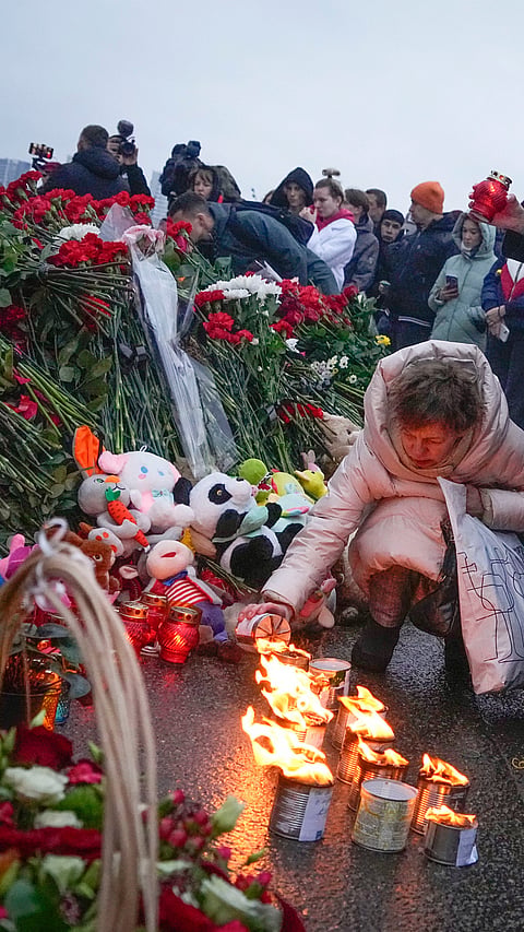 The roof of the theater, where crowds had gathered for a performance by the Russian rock band Picnic, collapsed early Saturday as firefighters spent hours fighting the blaze