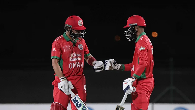 Oman National Cricket Team batters at the crease. - X | Oman Cricket