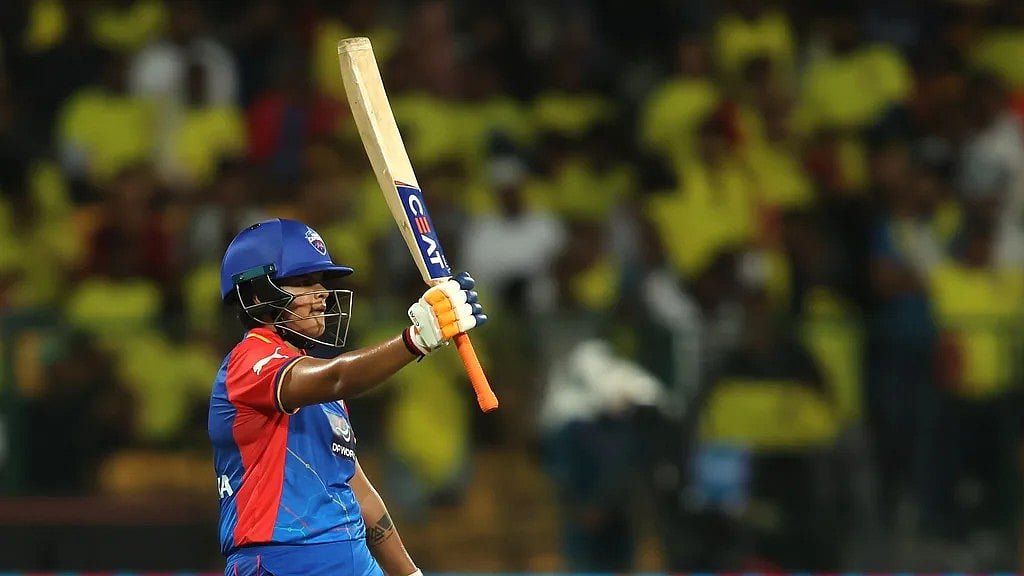 WPL T20 website : Delhi Capitals batter Shafali Verma celebrates her half-century against UP Warriorz in Women's Premier League 2024 at the M Chinnaswamy Stadium in Bengaluru. 