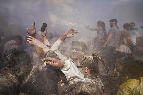 Colorful Flour Fight in Athens
