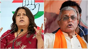 PTI : Congress leader Supriya Shrinate (L) and BJP leader Dilip Ghosh (R) |
