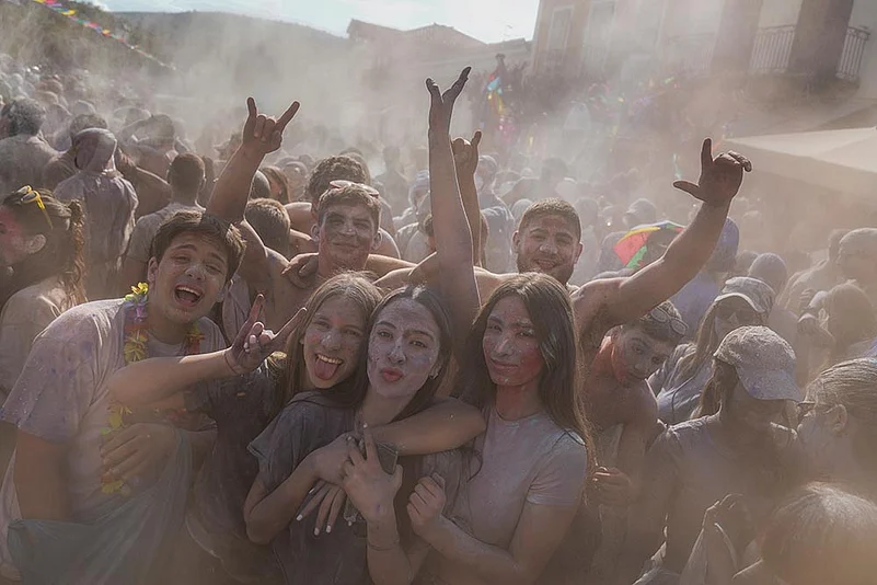 Colorful Flour Fight in Athens