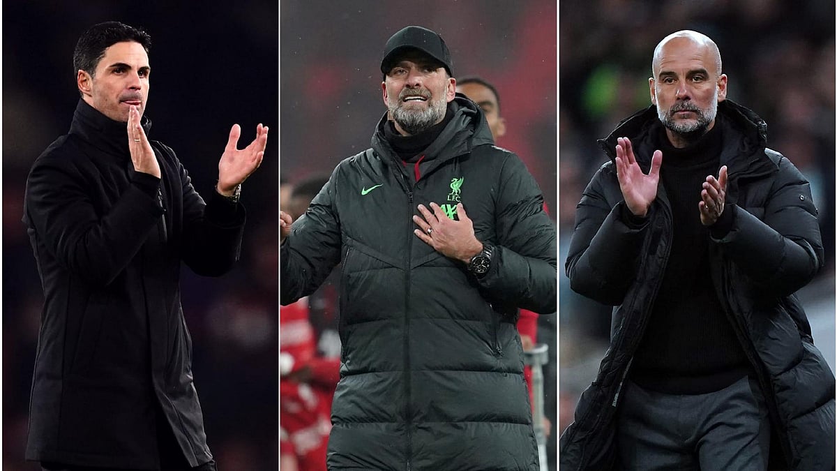 Mikel Arteta, Jurgen Klopp and Pep Guardiola (left to right) face a tense run-in. - John Walton/Adam Davy/Bradley Collyer/PA