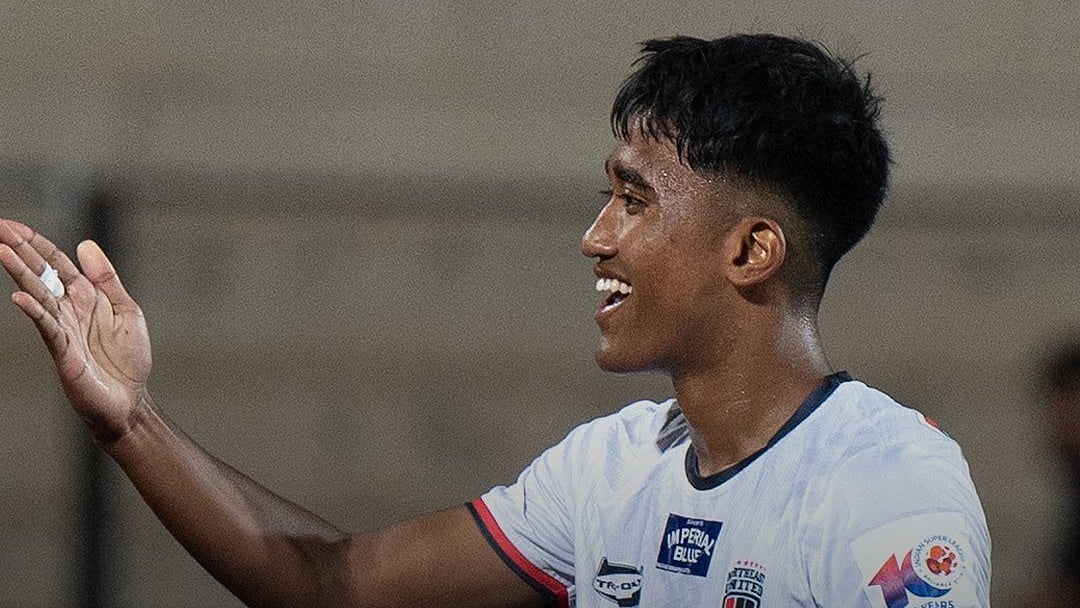 Parthib Gogoi opened the scoring in the 32nd minute to give NorthEast United FC the lead against Hyderabad FC in their Indian Super League match. - NorthEast United