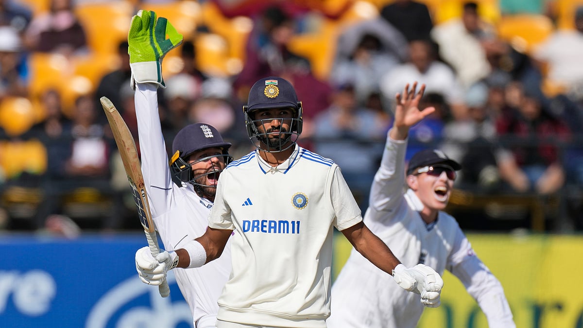 India's Devdutt Padikkal reacts as England's players appeal unsuccessfully for his wicket on the second day of the fifth and final test match between England and India in Dharamshala, India, Friday, March 8, 2024. 

 - (AP Photo/Ashwini Bhatia)
