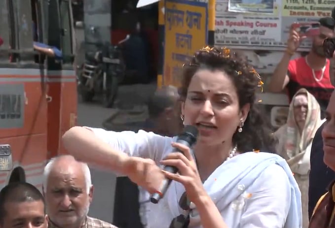 Screen grab from video posted on X/ANI : Actor Kangana Ranaut, BJP's Lok Sabha candidate from Himachal Pradesh's Mandi 