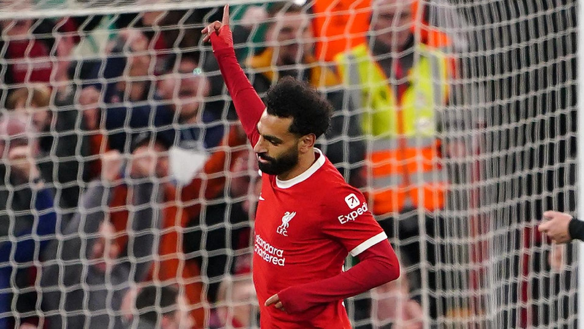 Peter Byrne/PA : Mohamed Salah scored Liverpool’s third goal night for his 20th of the campaign.