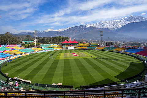 A view of the HPCA Stadium ahead of the fifth Test cricket match between India and England in Dharamshala on March 6, 2024. 