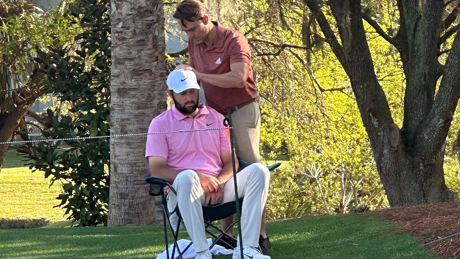 Doug Ferguson/AP : Scottie Scheffler needed on-course treatment on a neck injury during the second round of the Players Championship.