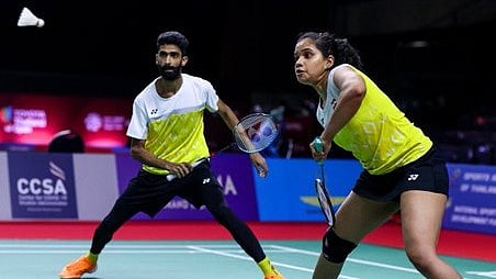 (Photo: X | BAI Media) : Indian pair of N Sikki Reddy and B Sumeeth Reddy in action at the Spain Masters 2024 semifinals. 