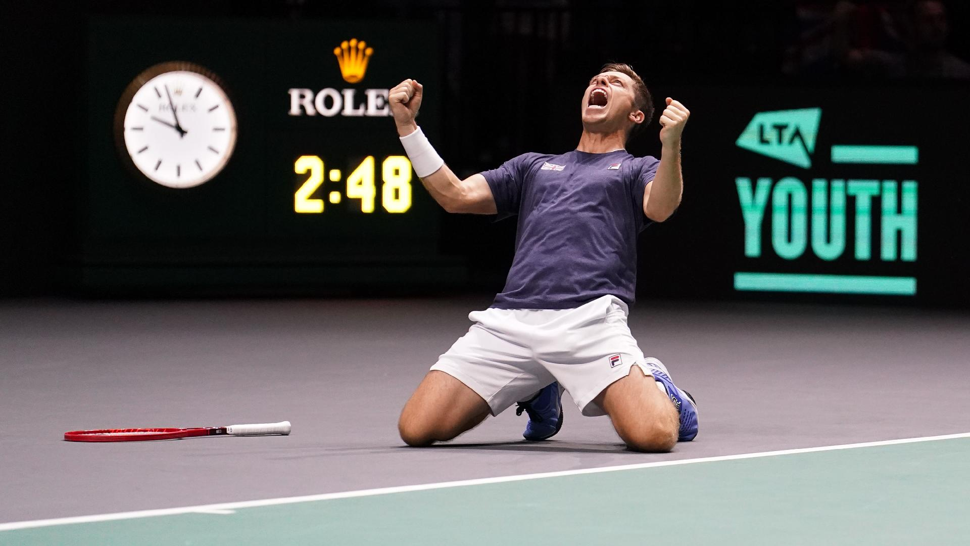 Martin Rickett/PA : Great Britain's Neal Skupski celebrates victory against France in Manchester last September.