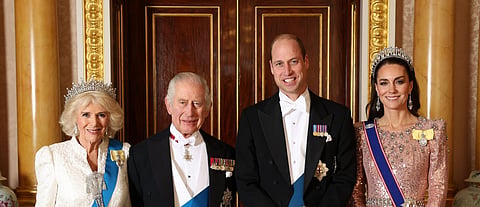 (From left) Queen Camilla, King Charles, Prince William, and Princess Catherine. 