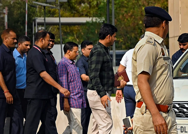 Delhi Chief Minister and AAP Convenor Arvind Kejriwal leaves from the Rouse Avenue Court in the excise policy-linked money laundering case, in New Delhi, Thursday, March 28, 2024. - PTI/File