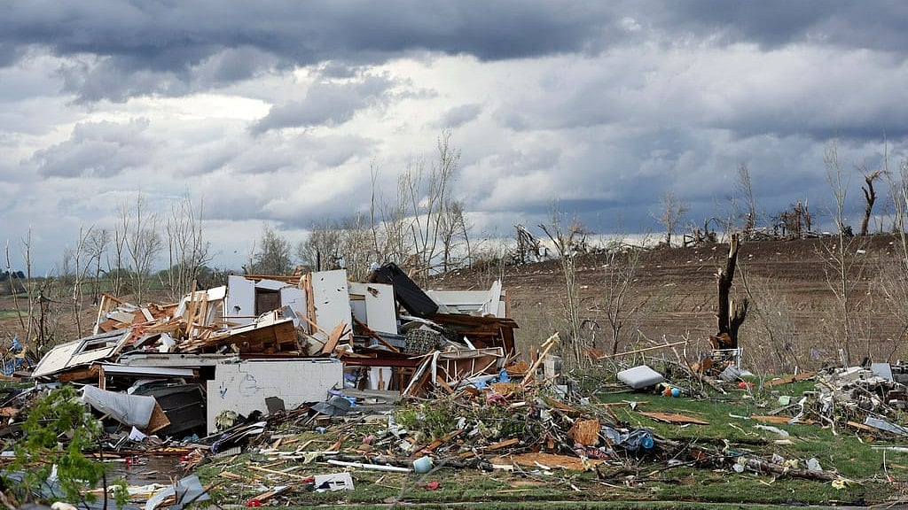 Damage seen after a tornado leveled homes near Omaha, Neb., on Friday, April 26, 2024. - AP