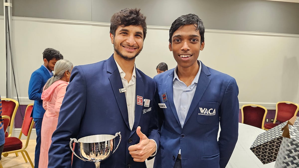X | R Praggnanandhaa : Indian Chess players R Praggnanandhaa (right) with Vidit Gujrathi. 