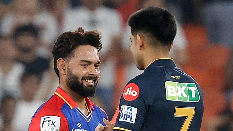 Delhi Capitals' captain Rishabh Pant, left, shakes hands with Gujarat Titans' captain Shubman Gill after Delhi Capitals won the Indian Premier League cricket match against Gujarat Titans in Ahmedabad, India, Wednesday, April 17, 2024. 

 - (AP Photo/Pravin Indrekar)
