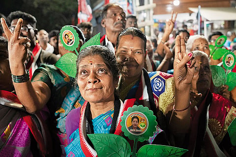 AIADMK candidate Singai G Ramachandran along with former actress Vindhya