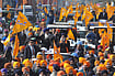 (Photo by Sameer Sehgal via Getty Images) : Shiromani Akali Dal (SAD) president Sukhbir Singh Badal, SAD leader Anil Joshi, Gulzar Singh Ranike with party workers during a "Punjab Bachao Yatra" start from Attari. on February 1, 2024 in Amritsar, India. 