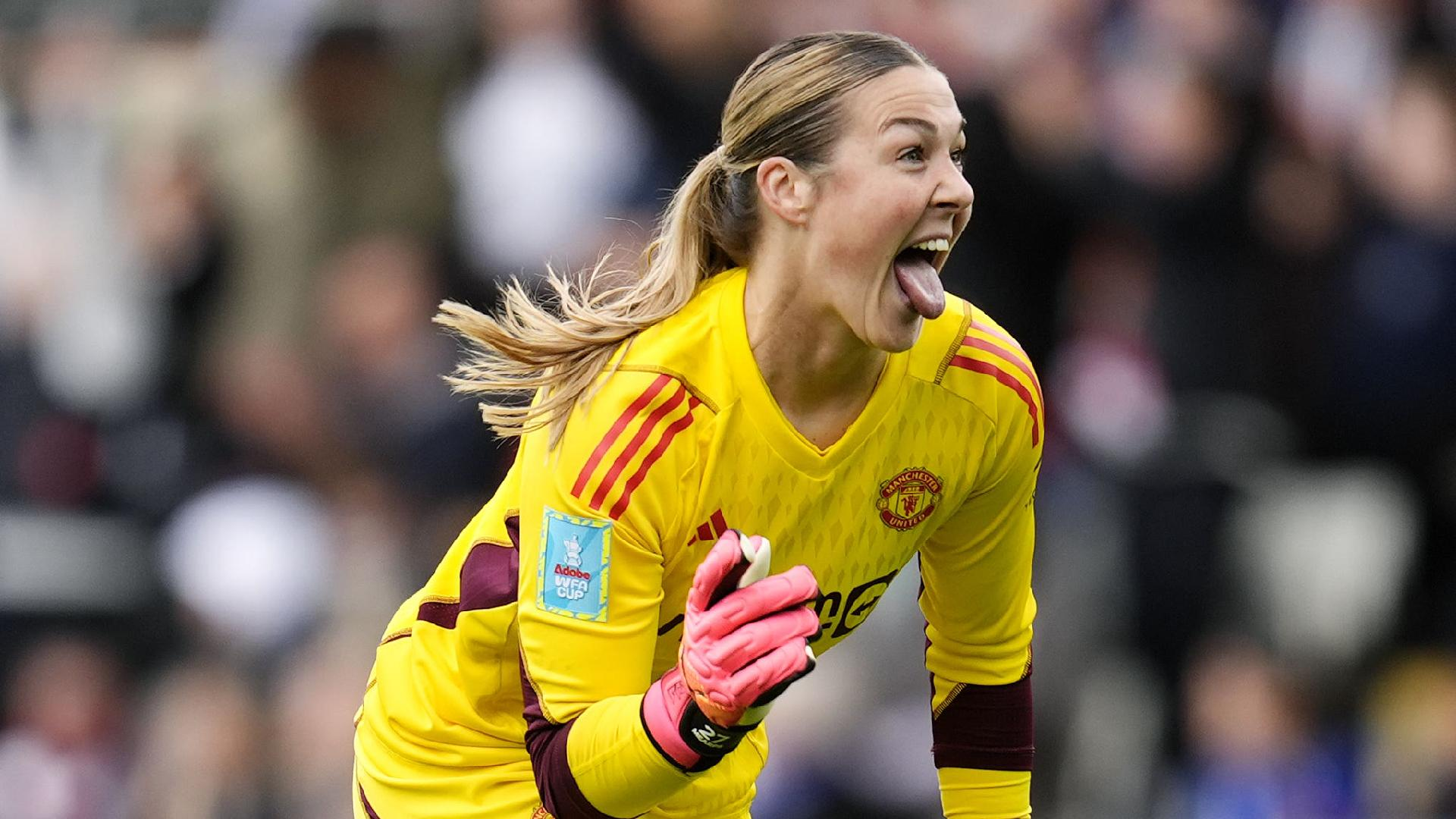 Nick Potts/PA : Mary Earps celebrates as Manchester United beat Chelsea to reach the FA Cup final.