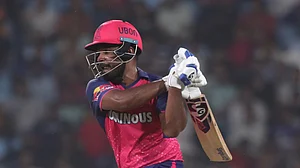 AP : Sanju Samson bats during the Lucknow Super Giants vs Rajasthan Royals game in Indian Premier League 2024 at the Ekana Cricket Stadium on April 27.