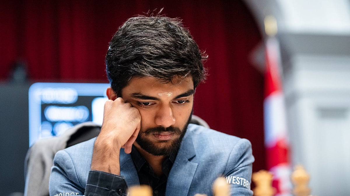 FIDE/Maria Emelianova : Indian Grandmaster D Gukesh in action at the round 14 of FIDE Candidates 2024 chess tournament in Toronto.