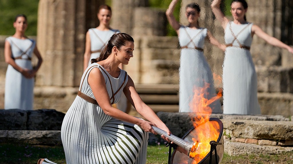 On Tuesday, April 16, 2024 the flame for this summer's Paris Olympics will be lit and be carried through Greece for more than 5,000 kilometers (3,100 miles) before being handed over to French organizers at the Athens site of the first modern Olympics. -  AP/Thanassis Stavrakis
