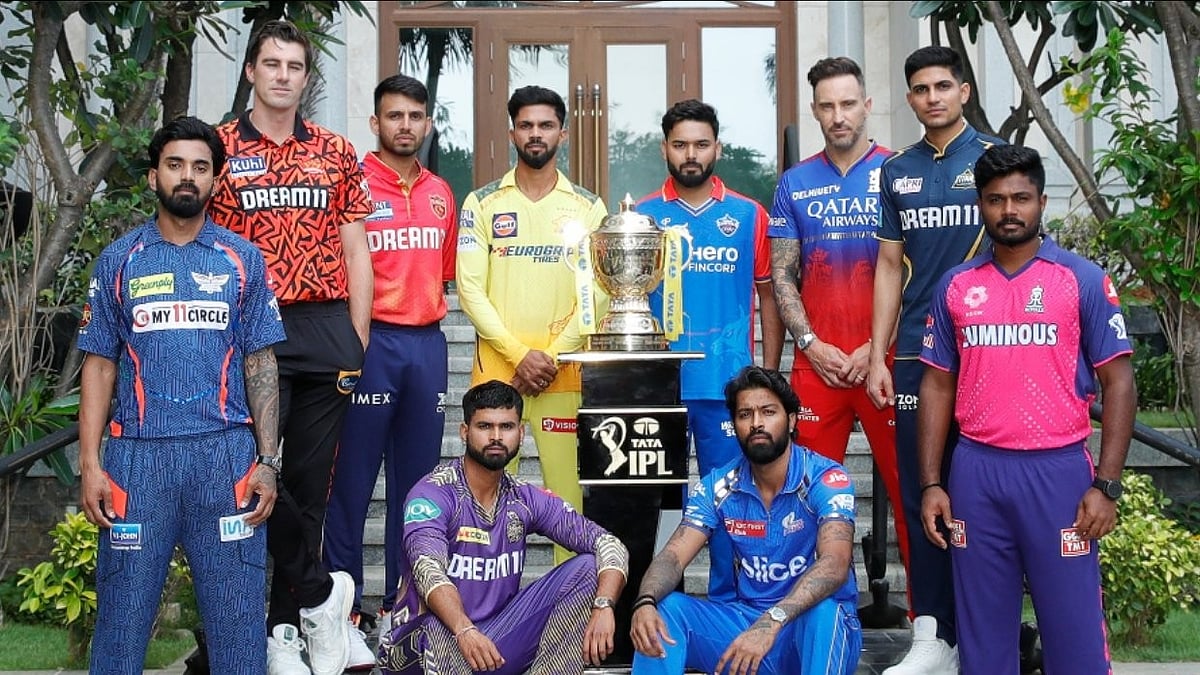 Photo: X/ @CricCrazyJohns : All 10 IPL 2024 team captains with the trophy before the start of the tournament.