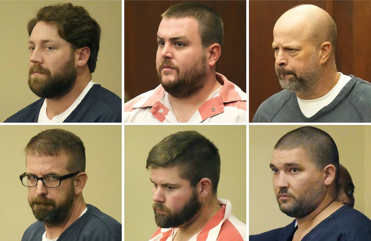 AP : This combination of photos shows, from top left, former Rankin County sheriff's deputies Hunter Elward, Christian Dedmon, Brett McAlpin, Jeffrey Middleton, Daniel Opdyke and former Richland police officer Joshua Hartfield appearing at the Rankin County Circuit Court in Brandon, Miss., Monday, Aug. 14, 2023. The six former Mississippi law enforcement officers who pleaded guilty to a long list of state and federal charges for torturing two Black men will be sentenced by a state judge Wednesday, April 10, 2024.